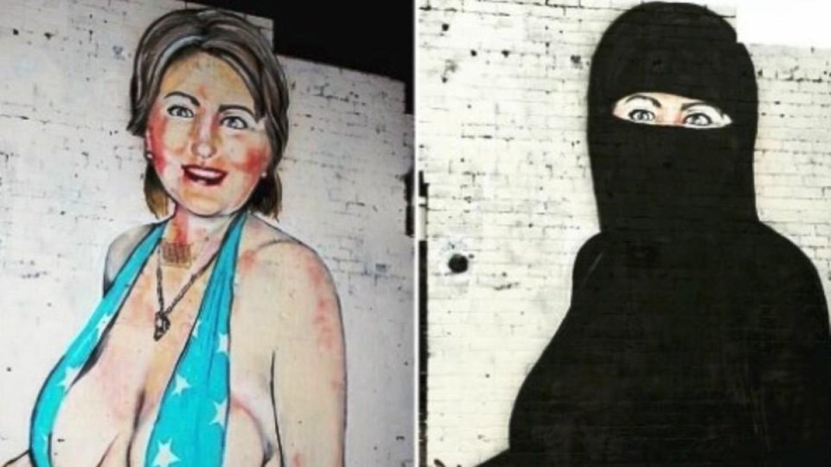 La dos imágenes de Hillary, en Melbourne.-TWITTER
