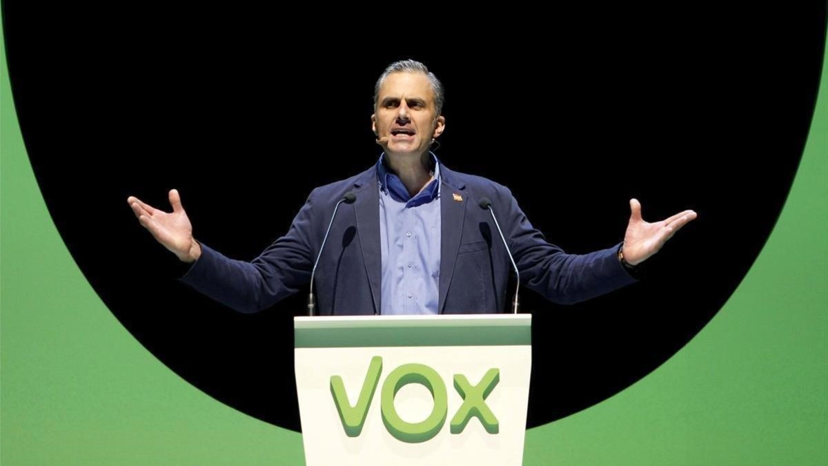 El secretario general de Vox, Javier Ortega Smith, en el acto de su partido en el Palacio de Vistalegre de Madrid, el pasado octubre.-EFE