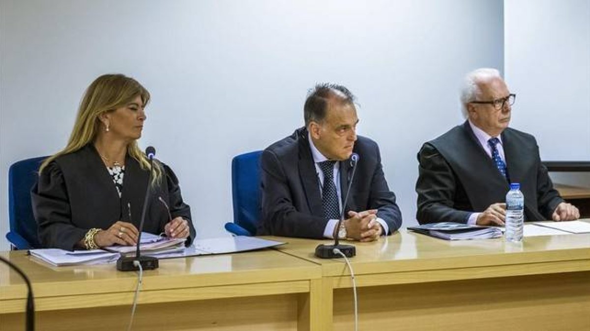 El presidente de la LFP, Javier Tebas durante la vista celebrada este miércoles en la Sala de lo Social de la Audiencia Nacional, Madrid.-Foto: EMILIO NARANJO