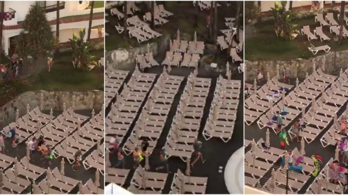 El vídeo muestra cómo la gente corre desesperada para conseguir un sitio en la piscina-RAQUEL CORDONIÉ / TWITTER