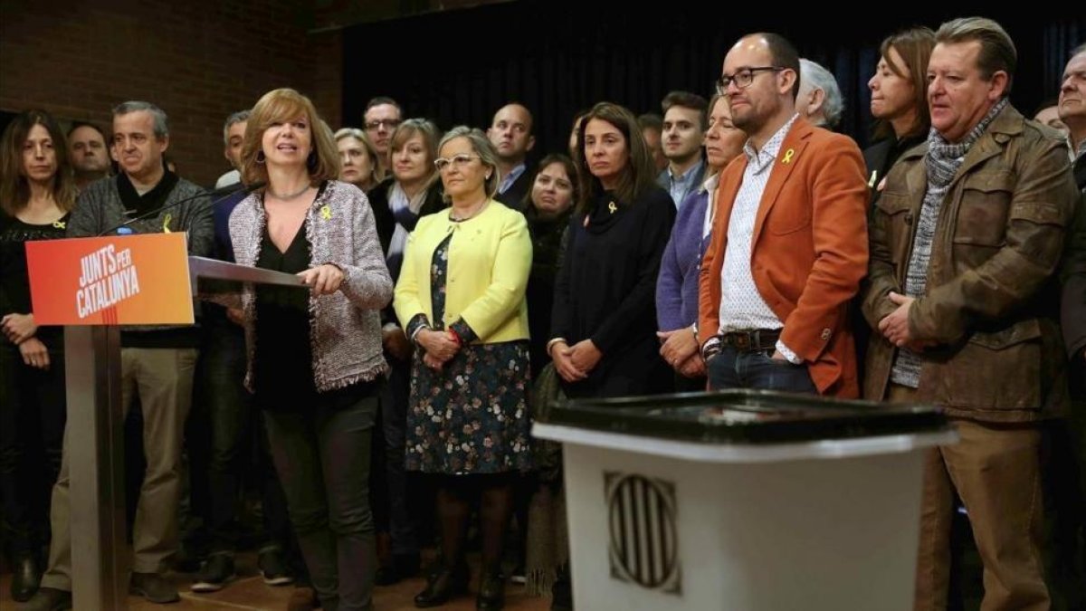 Meritxell Borràs, en su primer acto público tras su excarcelación, este sábado en La Garriga.-TONI ALBIR (ACN)