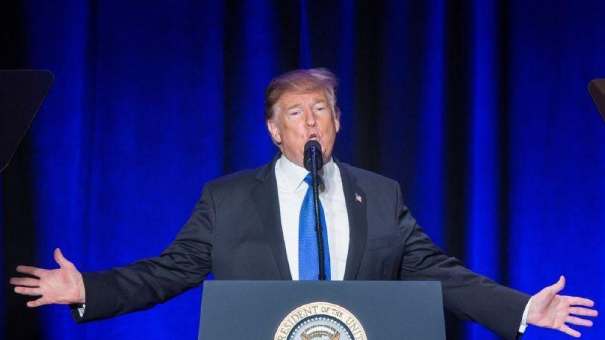 El presidente de EEUU Donald Trump pronuncia un discurso en Washington.-EFE / EPA