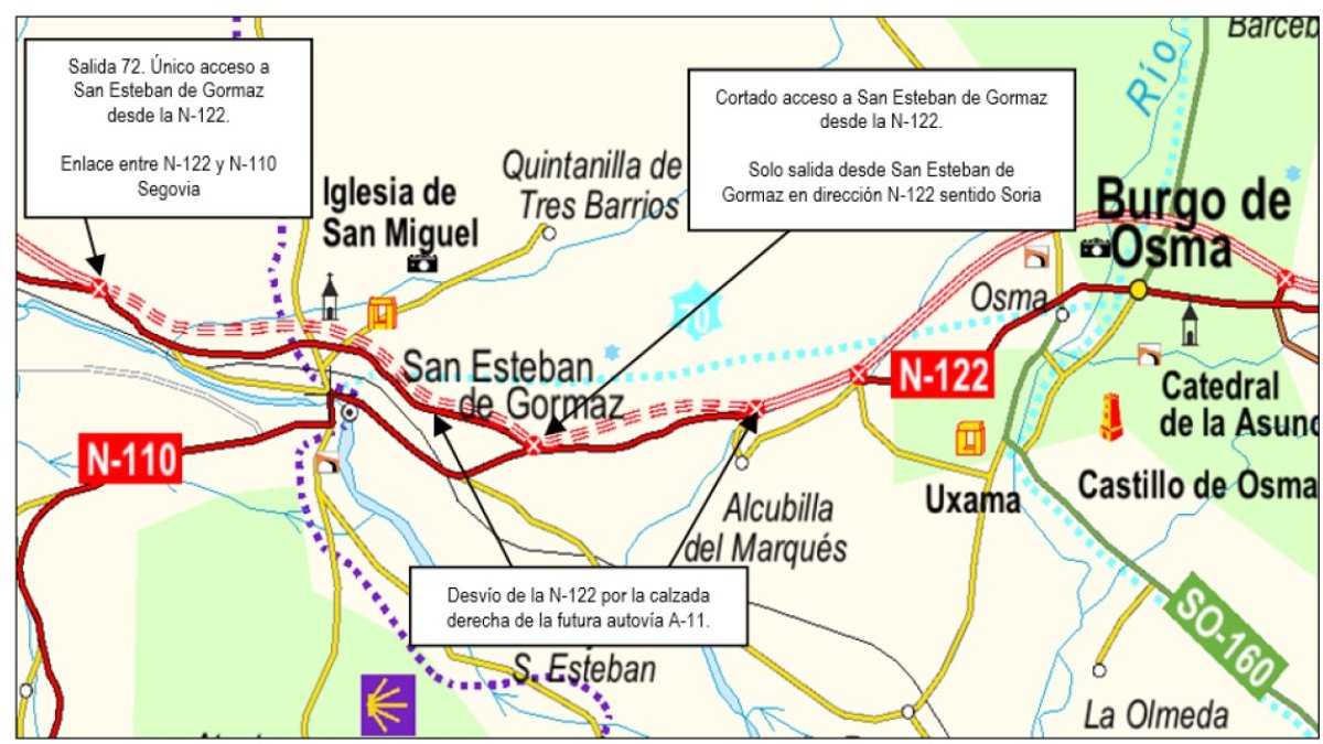 Mapa con los desvíos previstos por la construcción de la A-11. HDS