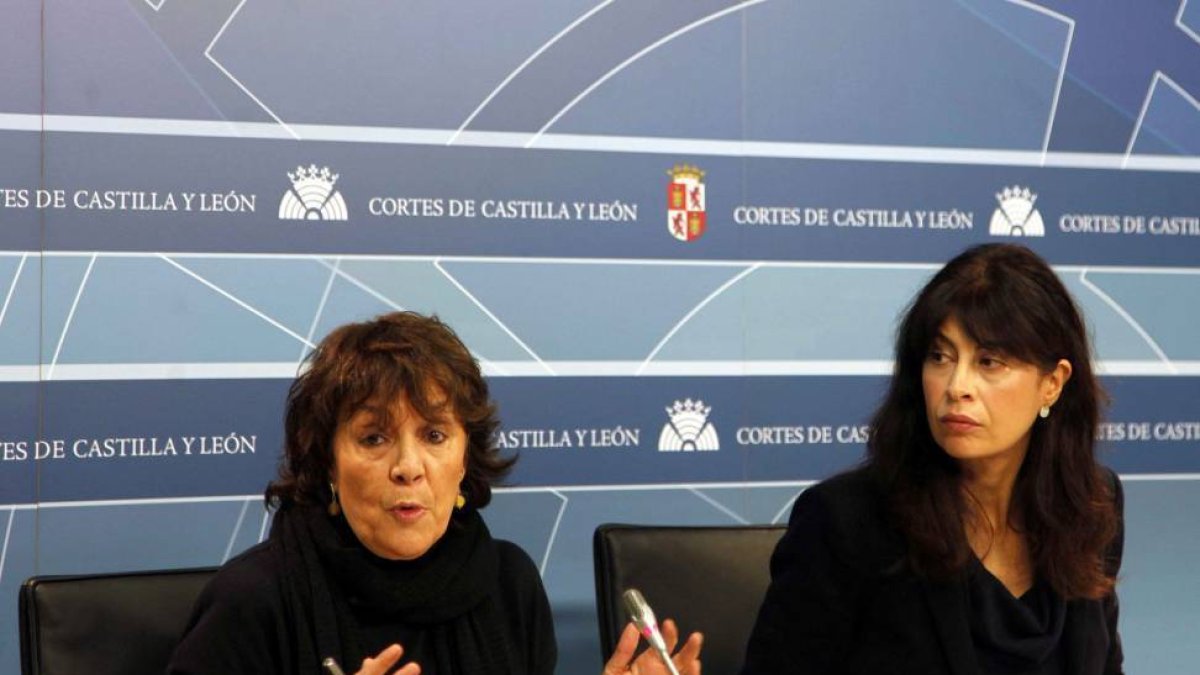 La portavoz del Grupo Parlamentario Socialista en las Cortes de Castilla y León, Ana Redondo y la portavoz de Sanidad en las Cortes, Mercedes Martín-Ical