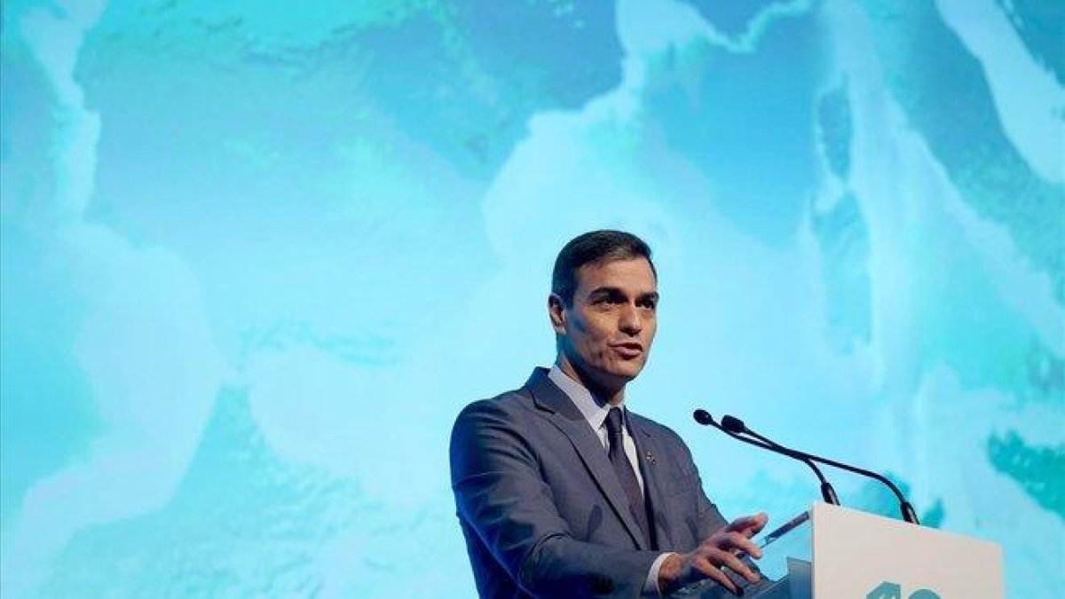El presidente del Gobierno, Pedro Sánchez, en la inauguración del foro de Exceltur-JOSE LUIS ROCA