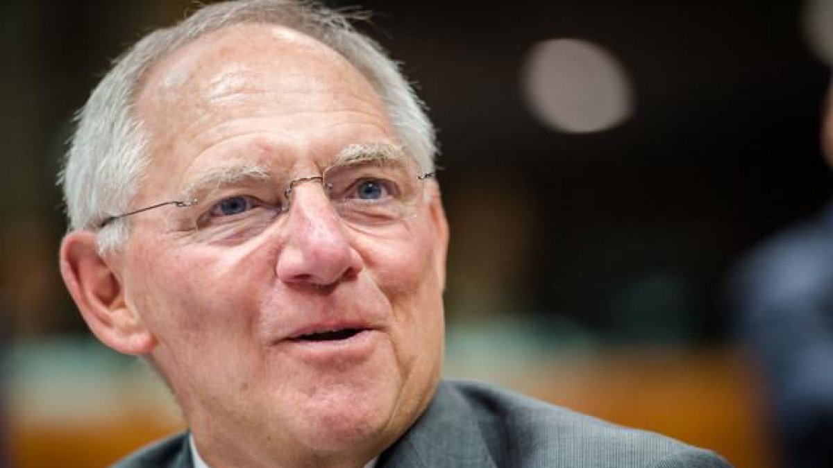 German Finance Minister Wolfgang Schauble smiles as he arrives for an EU finance ministers meeting at the European Council building in Brussels, Tuesday, July 8, 2014. (AP Photo/Geert Vanden Wijngaert)-Geert Vanden Wijngaert / AP