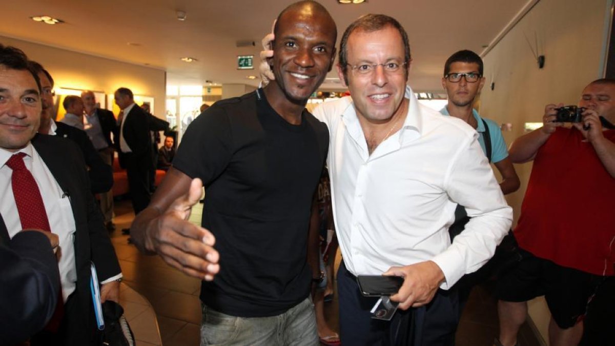 Abidal y Rosell, en un viaje a Mónaco.-/ MIGUEL RUIZ (FCB)