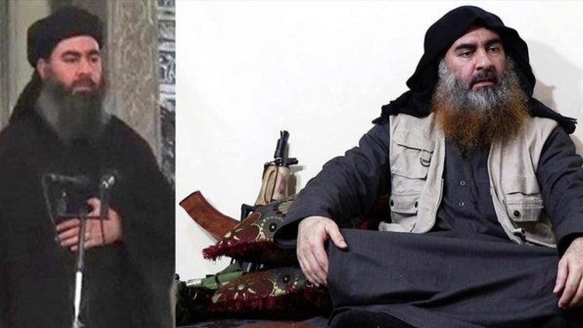 La imagen de la derecha de Abu Bakr al Baghdadi, pertenece a julio del 2014 y la de la izquierda a abril del 2019.-