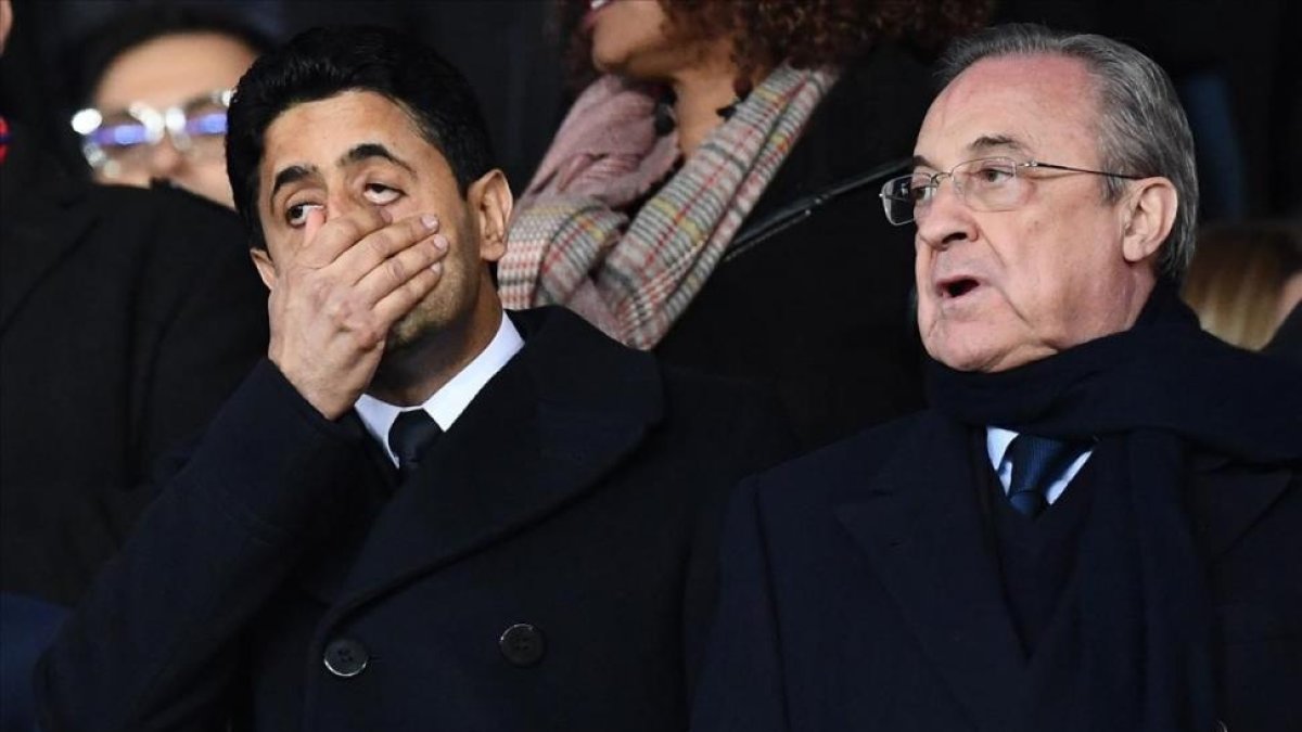 Al Khelaifi y Florentino Pérez, en el Parque del los Prínicipes de París.-AFP