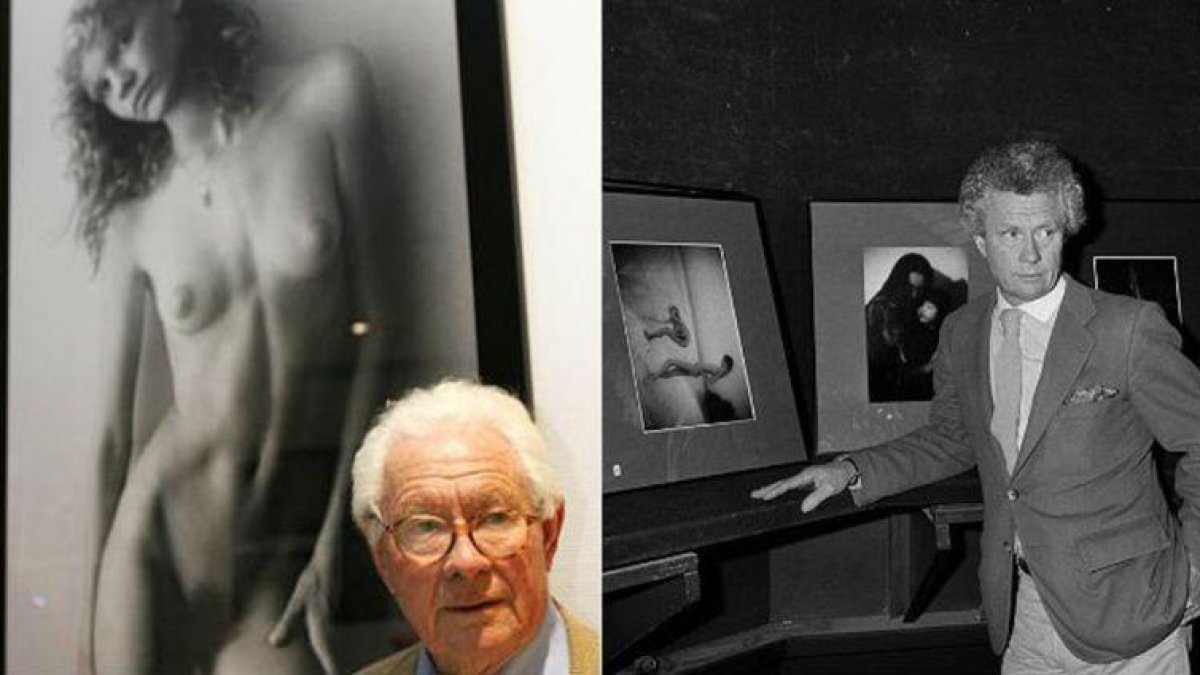 David Hamilton, en una exposición de homenaje en el 2003 y, al lado, en una subasta de su obra en 1983.-AFP / PIERRE VERDY / MICHAEL LATZ