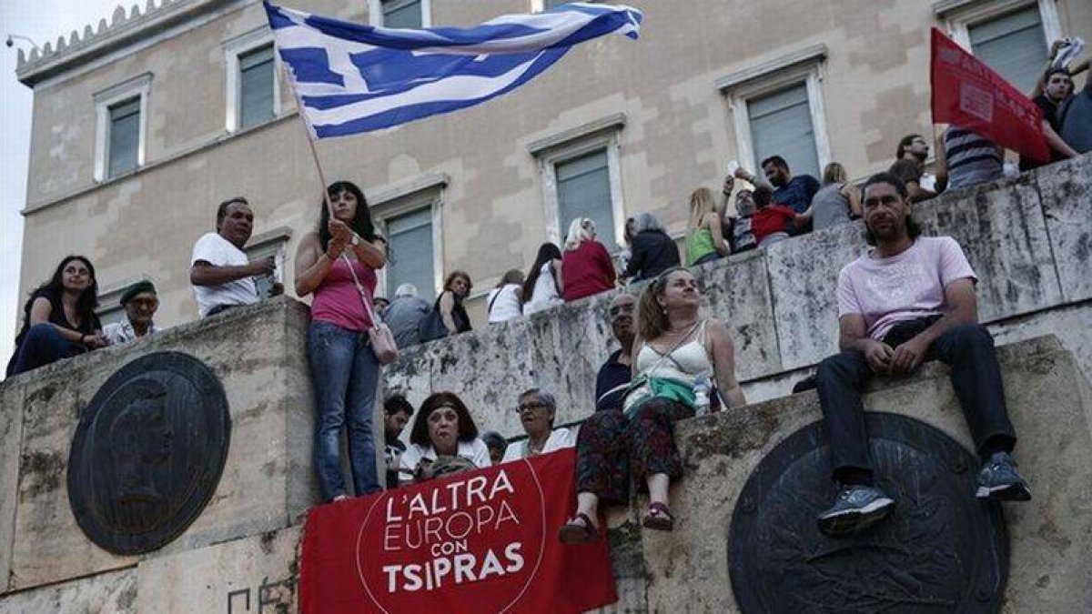 Protestas en Atenas contra las políticas de austeridad, este domingo.-
