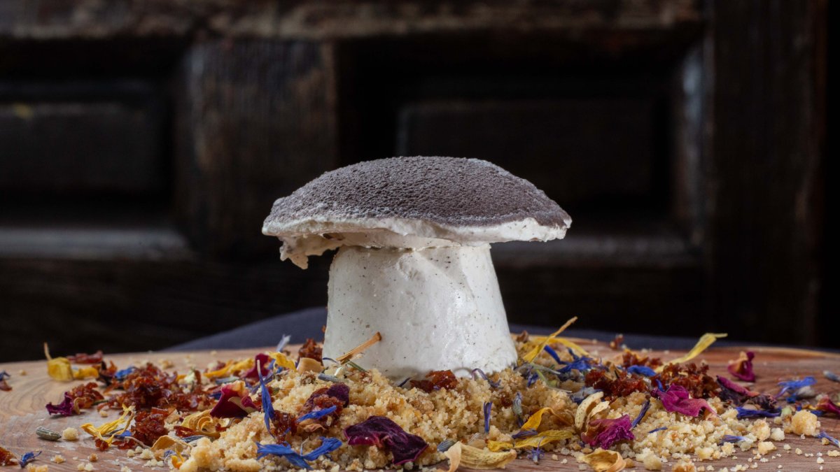 Una de las creaciones, con forma de boletus, participantes en 'De Tapas por Soria'. HDS
