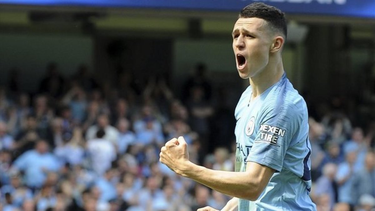 Foden celebra el gol del City.-