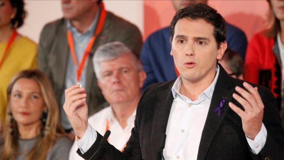 El presidente de Ciudadanos, Albert Rivera, durante su intervencion ante el Consejo General del partido.-VICTOR LERENA / EFE