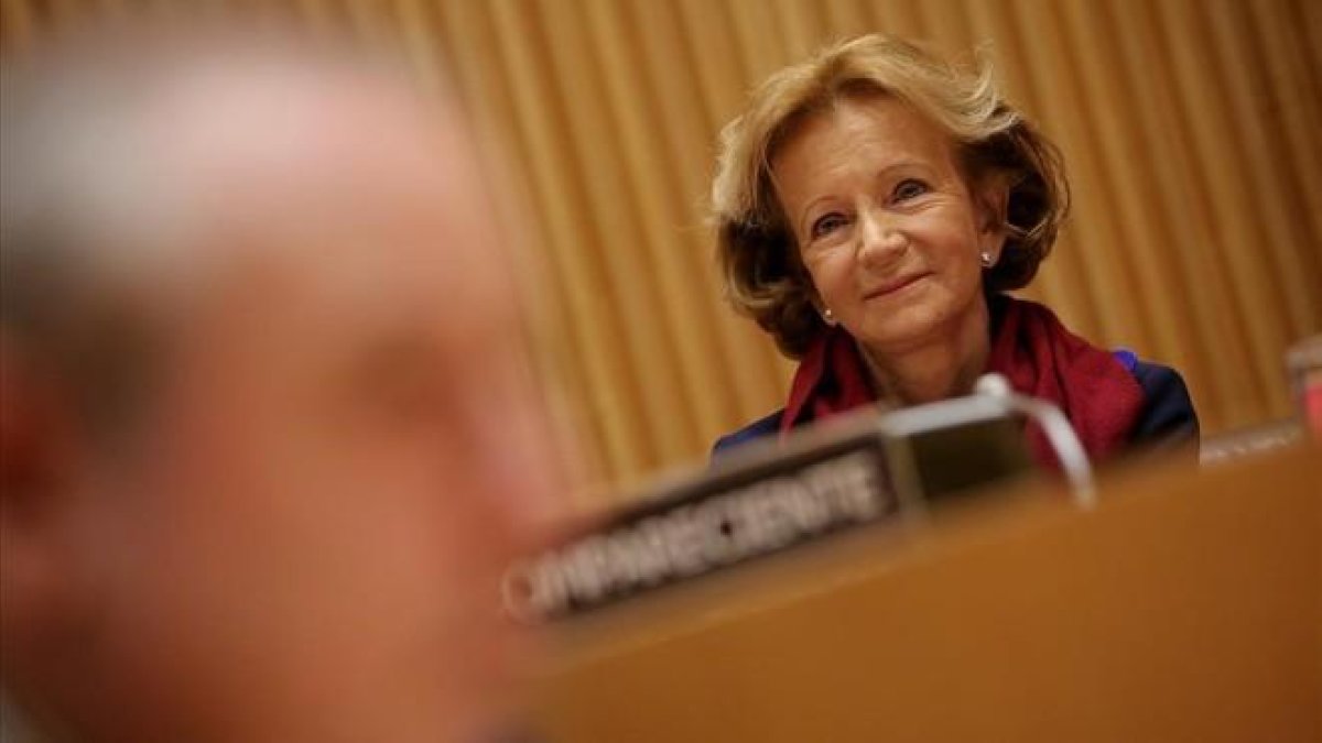 La exvicepresidenta económica, Elena Salgado, en su comparecencia ante la comisión de investigación sobre la crisis del sector financiero, en el 2018.-JOSE LUIS ROCA