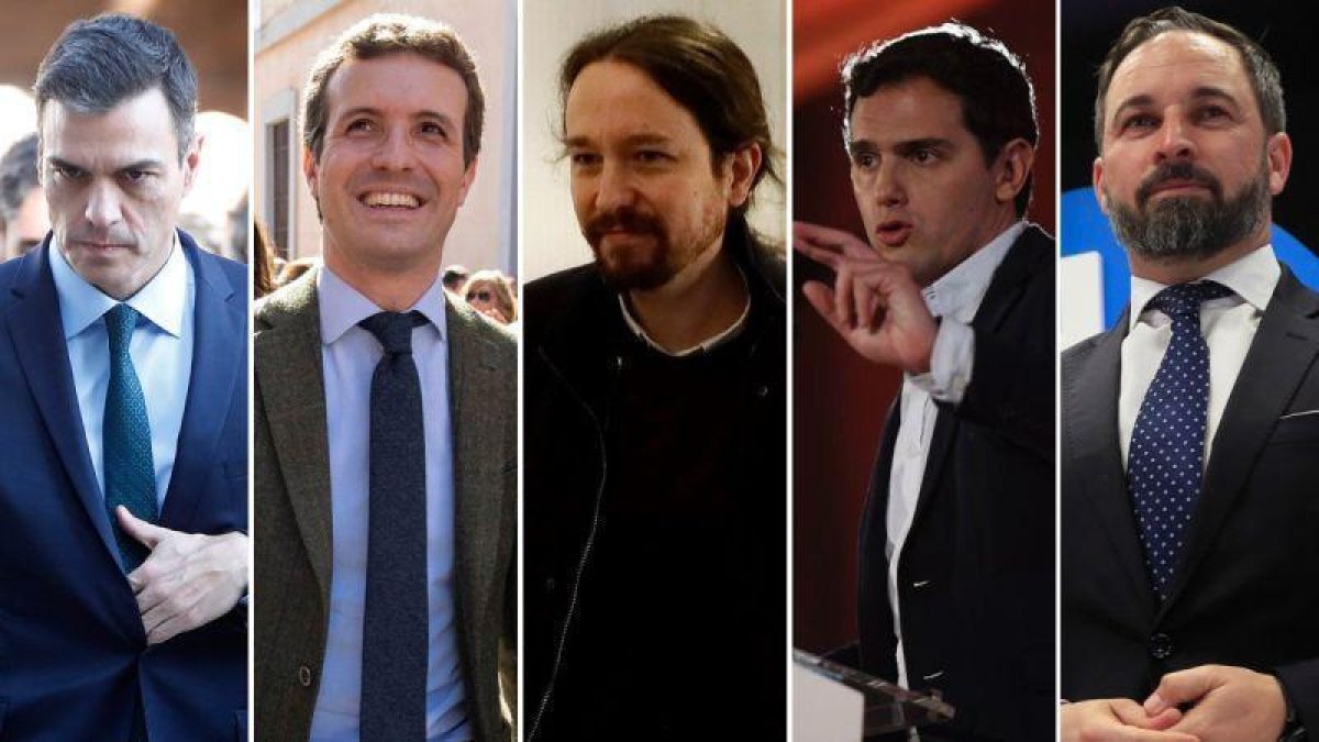 Sánchez, Casado, Iglesias, Rivera y Abascal.-EL PERIÓDICO