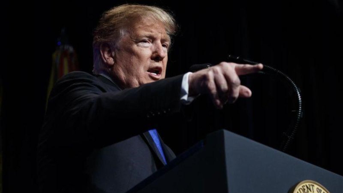 El presidente de EEUU, Donald Trump, durante su intervención sobre el sistema de defensa antimisiles.-EVAN VUCCI (AP)