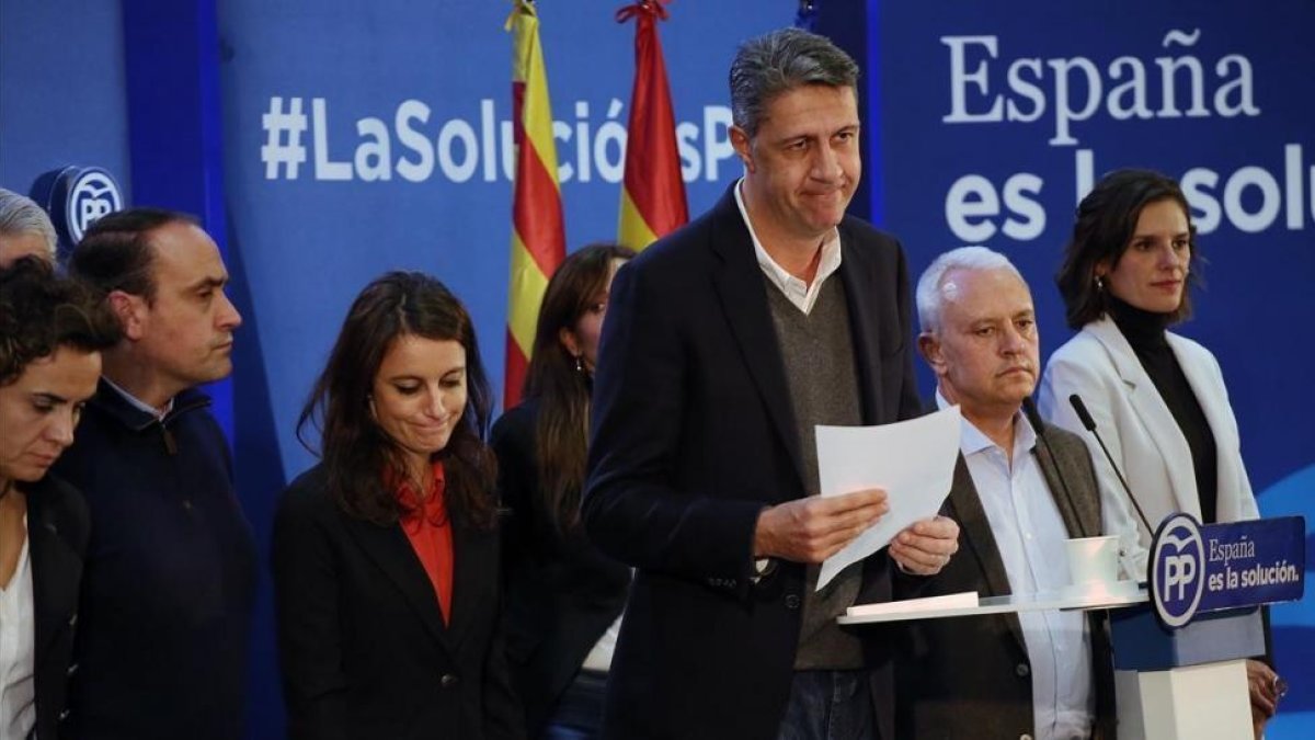 Xavier Garcia Albiol, en su comparecencia para valorar los resultados electorales del 21-D.-JOAN CORTADELLAS