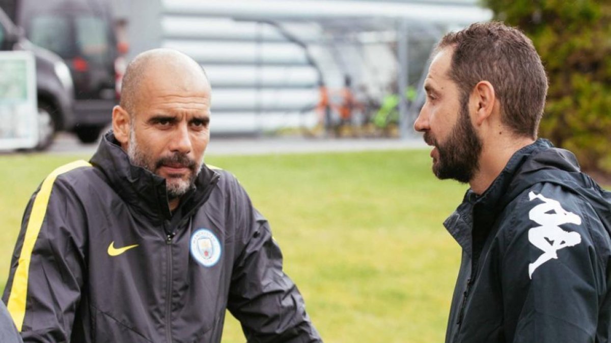Pep Guardiola y el entrenador soriano Pablo Machín.-GIRONA C.F.