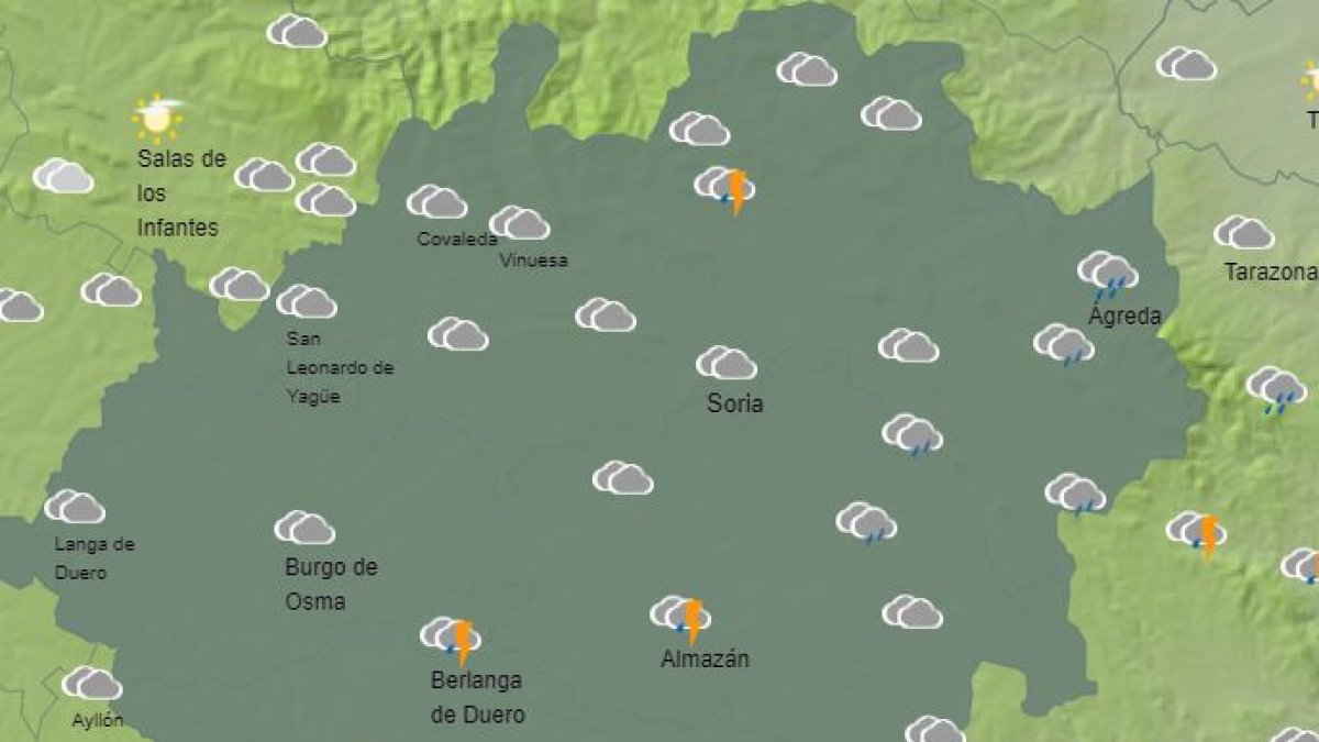 Mapa de la Aemet en la franja horaria correspondiente a las 14 horas de este sábado 29 de abril.-HDS