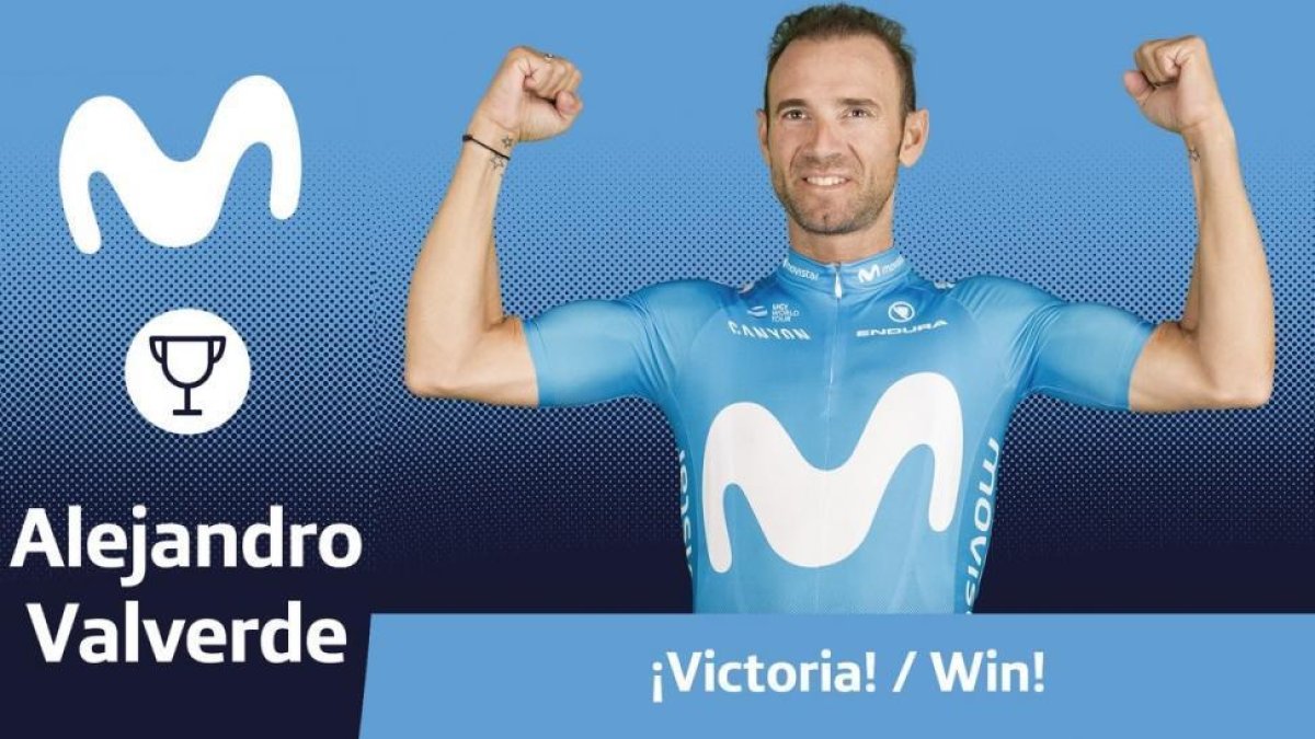 Así ha festejado el equipo Movistar la victoria de Valverde.-MOVISTAR TEAM