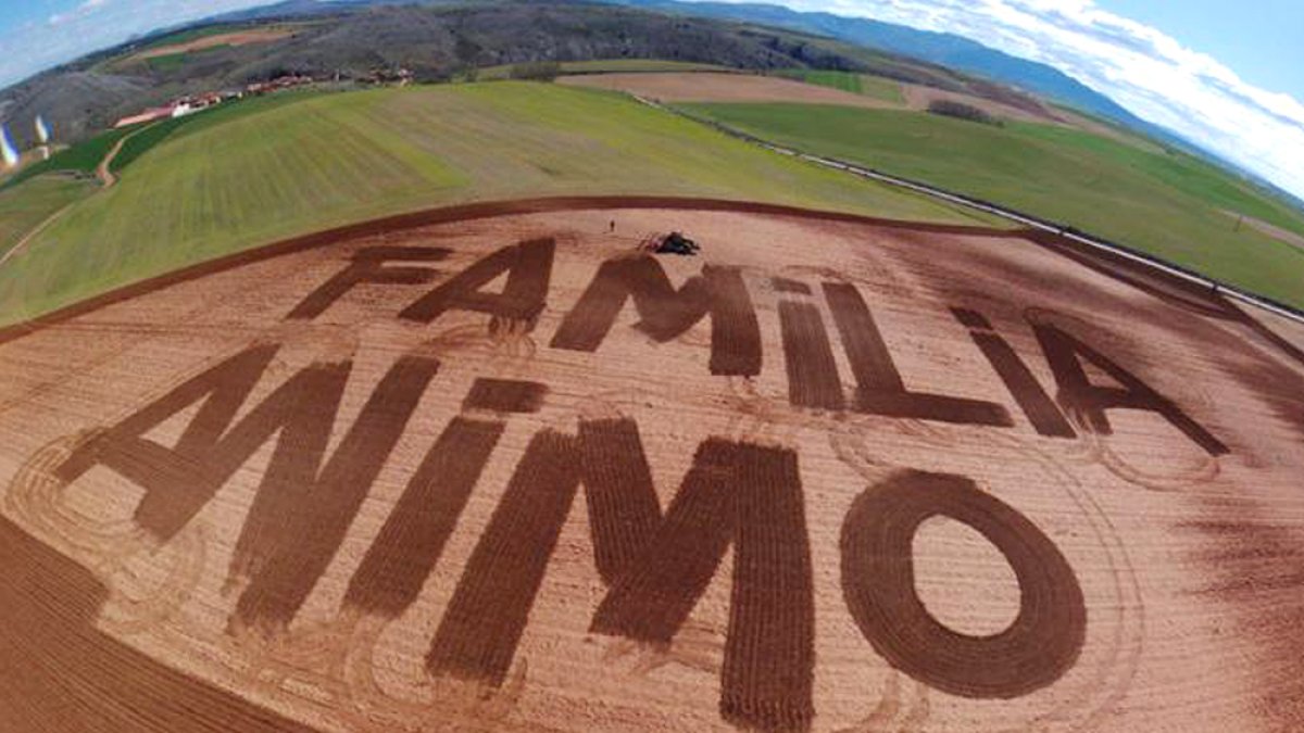 Mensaje labrado por Jon Moreno, grabado luego por un dron, que ha enviado a su familia. El campo está en el paraje Cerro de Lotero.