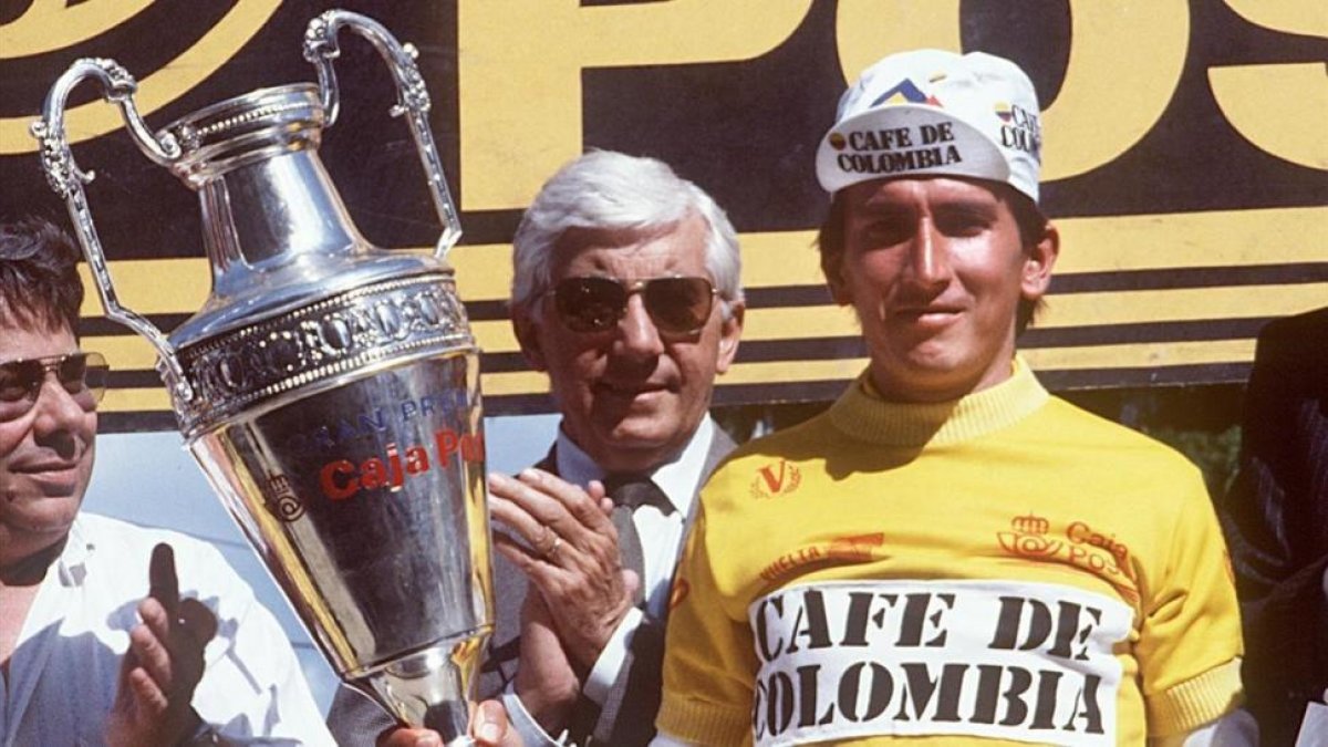 Lucho Herrera, en Madrid, cuando se proclamó campeón de la Vuelta a España, en 1987-EFE
