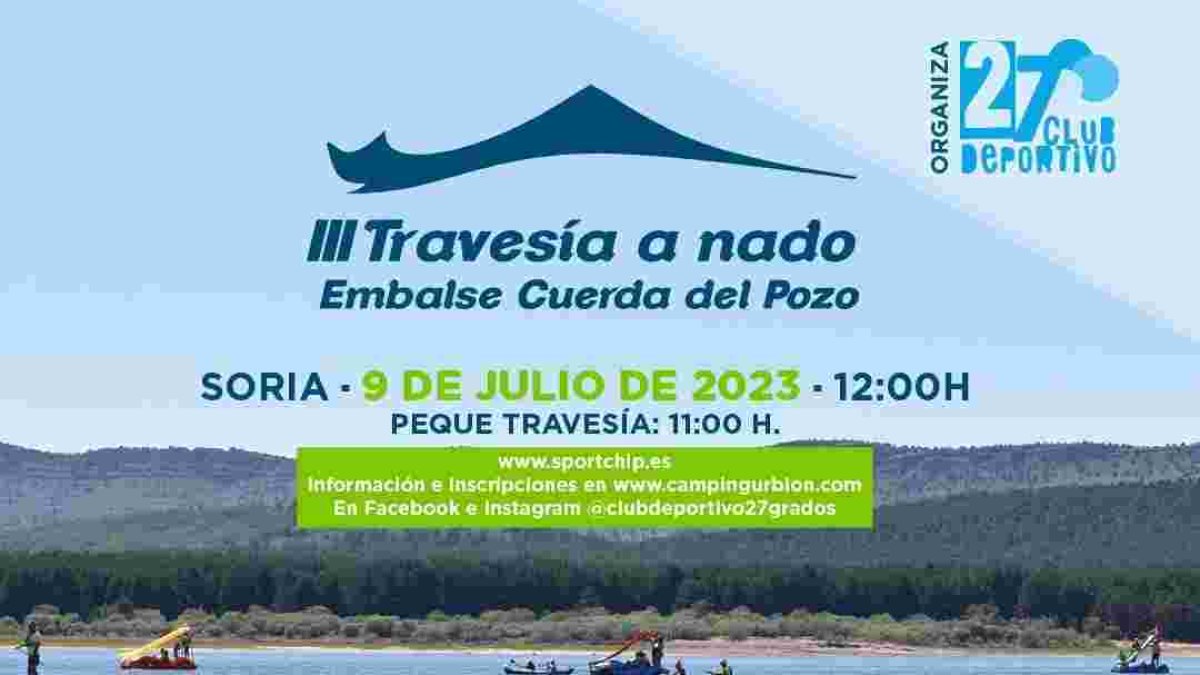 Cartel de la Travesía a nado del embalse dela Cuerda del Pozo.