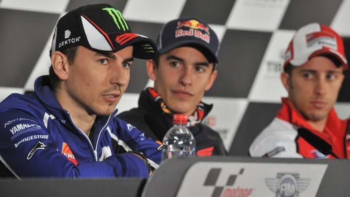 Lorenzo, Márquez y Dovizioso en la rueda de prensa de este martes.-