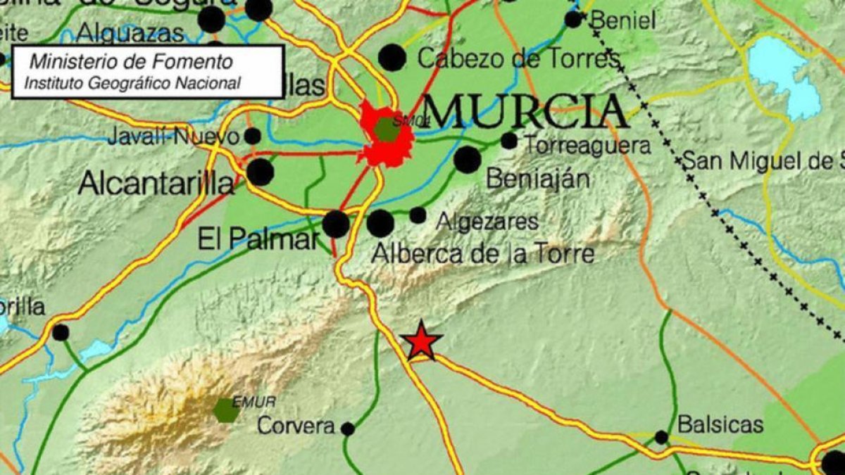 Imagen del Instituto Geográfico Nacional situando el epicentro del terremoto de Murcia.-PERIODICO
