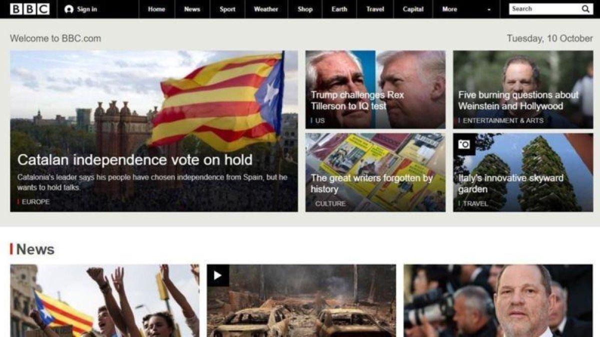La página web de la BBC abre con Cataluña.-EL PERIÓDICO