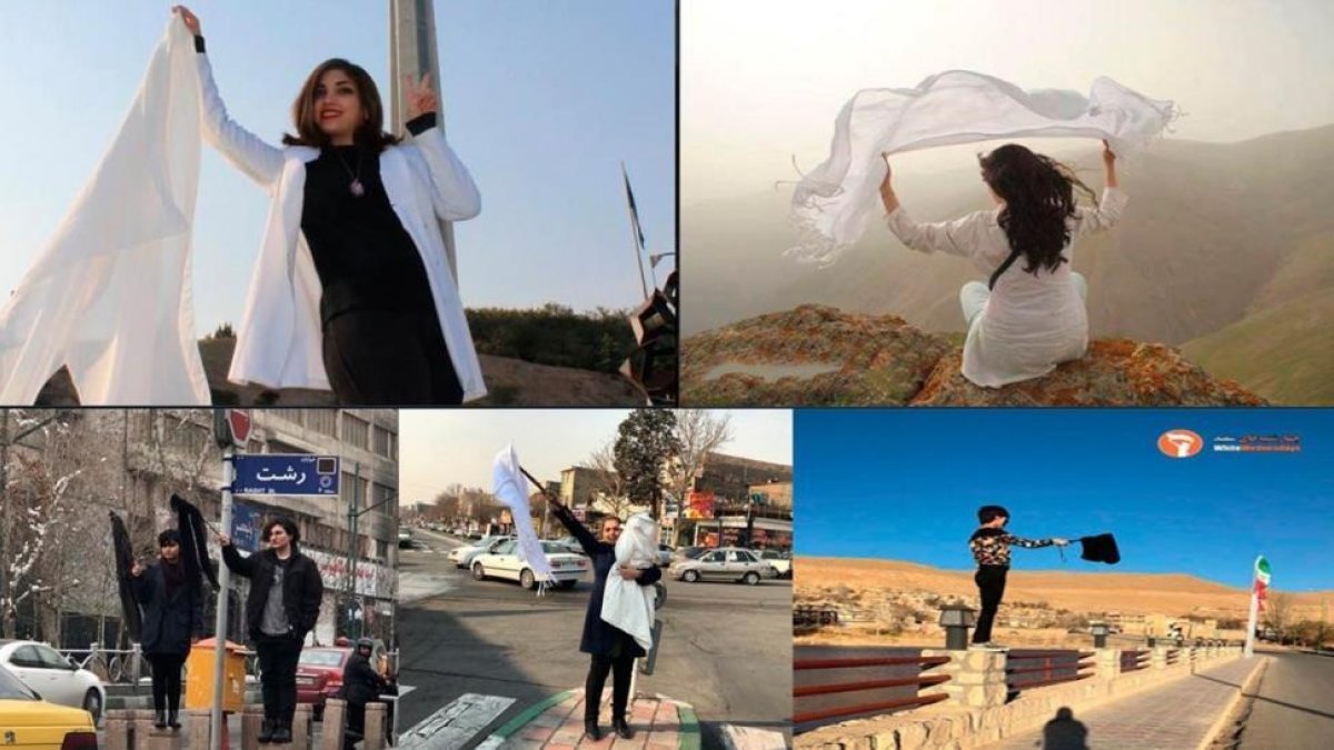 Mujeres iranís se quitan el velo islámico para protestar por su imposición.-TWITTER