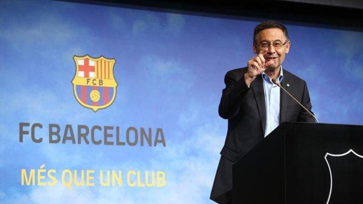 Josep Maria Bartomeu, en el Auditorio del Camp Nou.-ELISENDA PONS