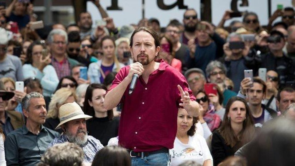 El candidato a la presidencia del Gobierno por Unidas Podemos, Pablo Iglesias, en un acto celebrado este lunes en Palma.-JAIME REINA (AFP)