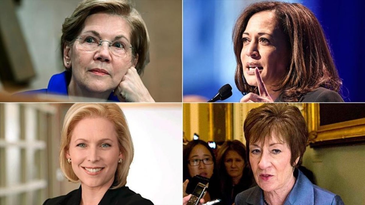 La izquierda a derecha i de arriba a abajo: Elizabeth Warren, Kamala Harris, Kirsten Gillibrand y Susan Collins.-/ PERIODICO