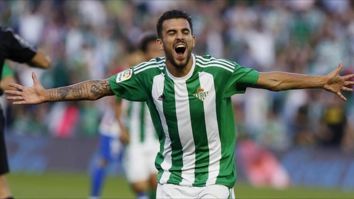Ceballos celebra un gol con el Betis la pasada temporada.-EFE