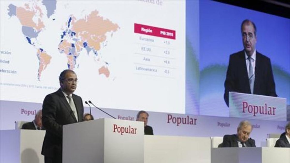 Ángel Ron, presidente del Banco Popular, en la junta general de accionistas.-EFE / PACO CAMPOS