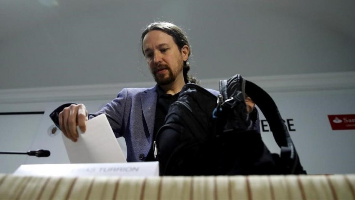 Pablo Iglesias en su ponencia en la universidad de verano de El Escorial.-JC HIDALGO
