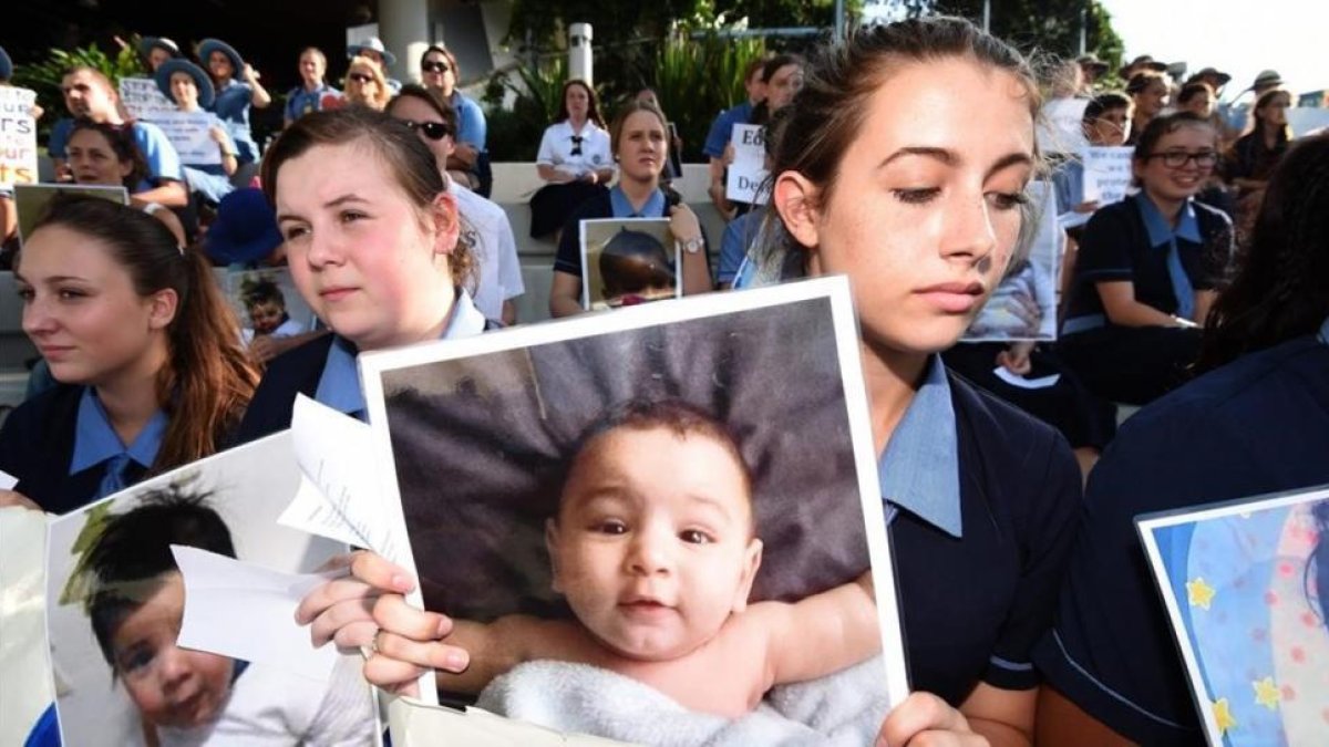 Protesta en Brisbane por el trato que reciben los menores en el centro de internamiento de Nauru.-
