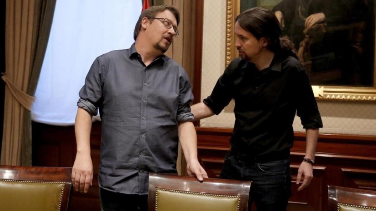 Xavier Domènech y Pablo Iglesias en el Congreso.-JOSE LUIS ROCA