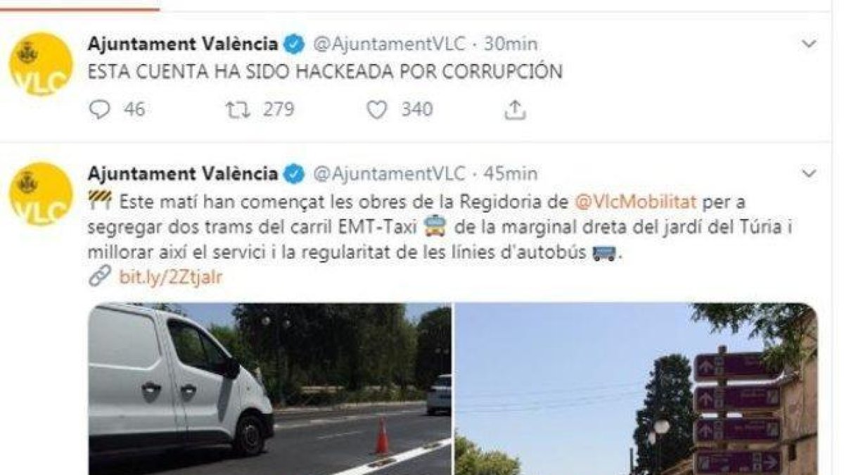 Hackeo de la cuenta del Ayuntamiento de Valencia.-