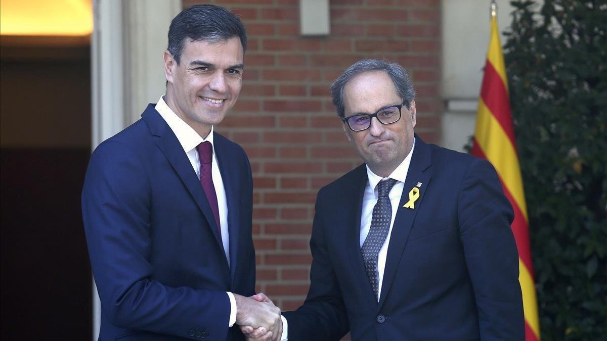 Reunión entre Pedro Sánchez y Quim Torra en la Moncloa. /-DAVID CASTRO