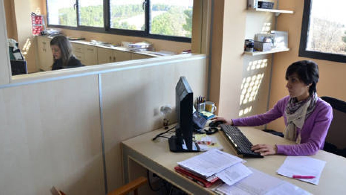 Una empleada, en una oficina de una empresa soriana. / ÁLVARO MARTÍNEZ-