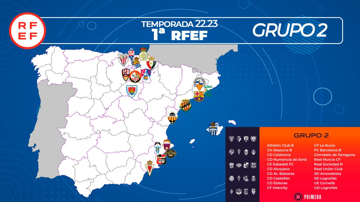El mapa con los rivales del Numancia en Primera RFEF para esta temporada. CD NUMANCIA