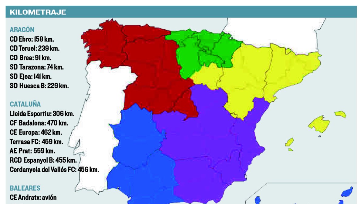 Mapa con la distribución de los grupos en la 2ª RFEF. HDS