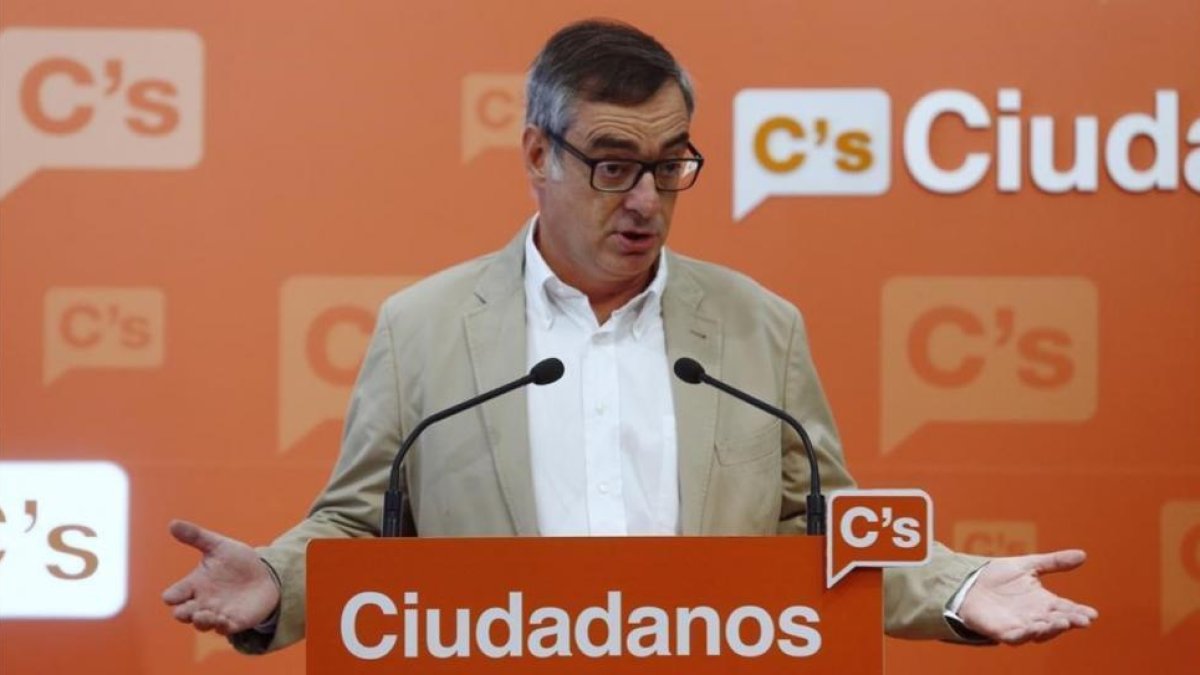 José Manuel Villegas en la rueda de prensa de este sábado en la sede de C's, en Madrid.-AGUSTIN CATALAN