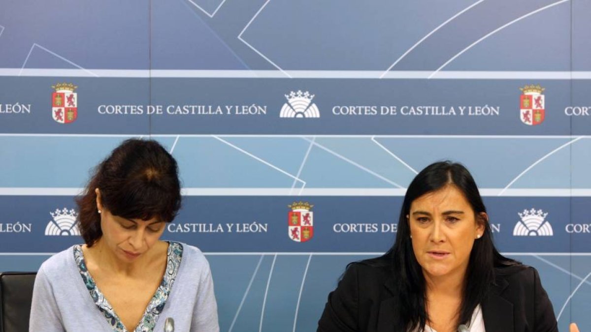 La portavoz del Grupo Parlamentario Socialista, Ana Redondo, y la secretaria de Organización, Ana Sánchez (D), valoran asuntos de actualidad política en la Comunidad-Ical