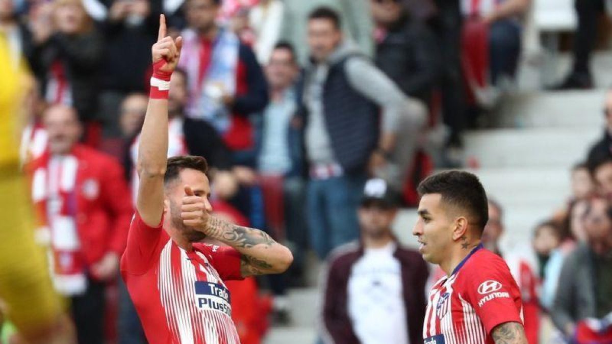 El atlético Saúl celebra el 1-0 ante el Leganés.-X00213