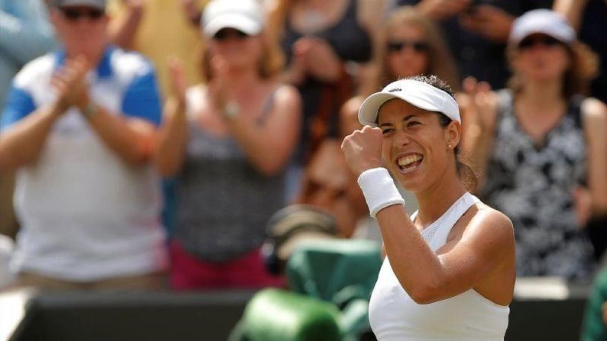 Muguruza celebra su triunfo sobre Kerber.-REUTERS/ ANDREW COULDRIDGE
