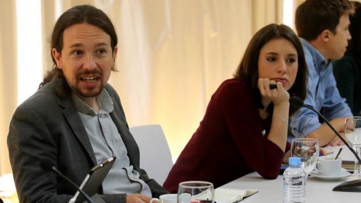 Pablo Iglesias, Irene Montero e Íñigo Errrejón, en el CCE.-JUAN MANUEL PRATS